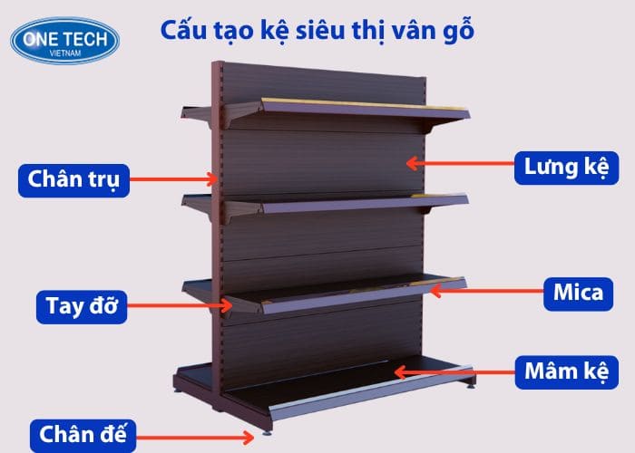 Cấu tạo chi tiết kệ siêu thị vân gỗ tại Bình Dương