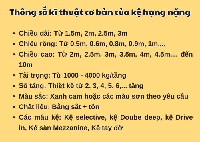 Thông số cơ bản của kệ hạng nặng Bình Dương