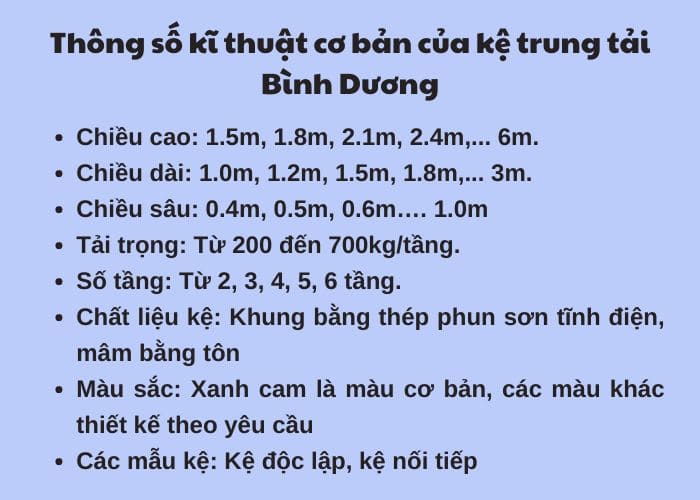 Thống sô tiêu chuẩn của kệ trung tải Bình Dương